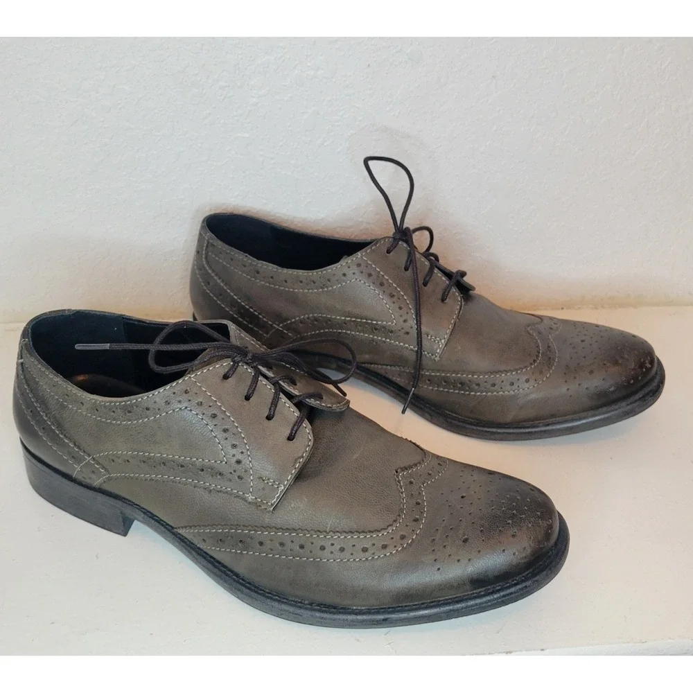 Men's Oxford Shoes Hush Puppies Shepsky Wingtip Olive Green Size 10 -Read